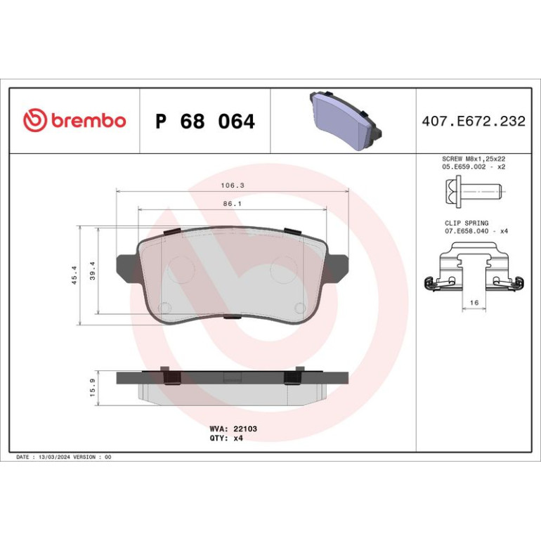 BREMBO Bremsklötze HA P 68 064 BREMBO Bremsklötze HA P 68 064
