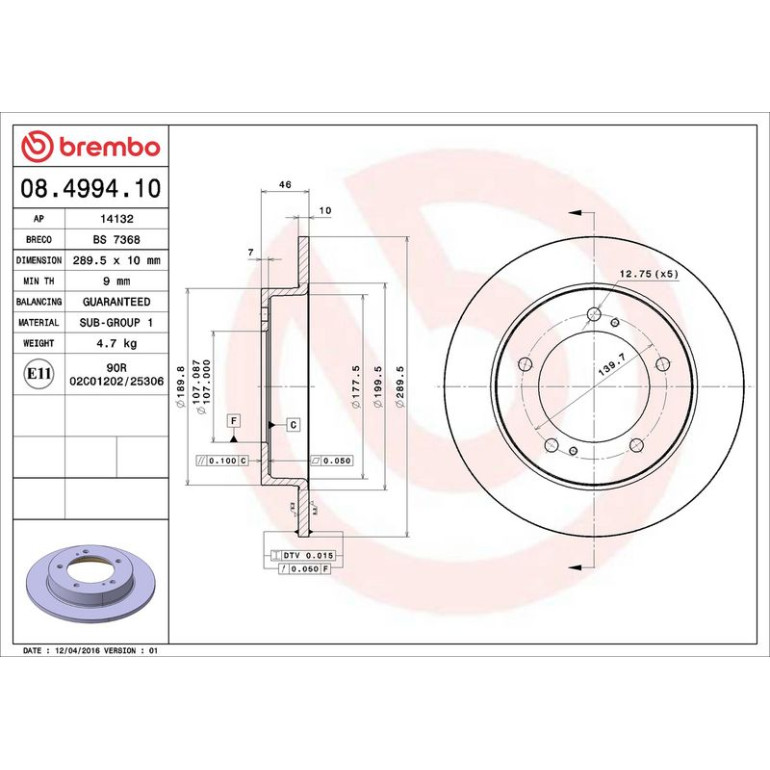 89 481 003 Bremsscheibe VA 08.4994.10 89 481 003 Bremsscheibe VA 08.4994.10