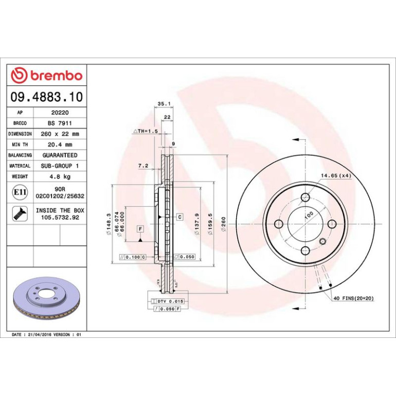 11 481 013 Bremsscheibe VA 09.4883.10 11 481 013 Bremsscheibe VA 09.4883.10