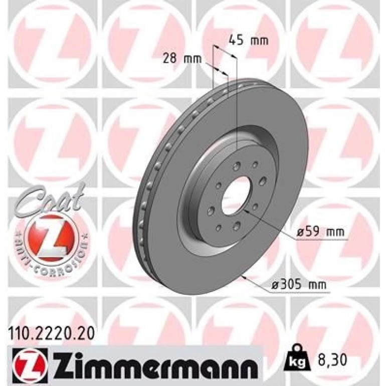 ZIMMERMANN Bremsscheibe 110.2220.20 ZIMMERMANN Bremsscheibe 110.2220.20