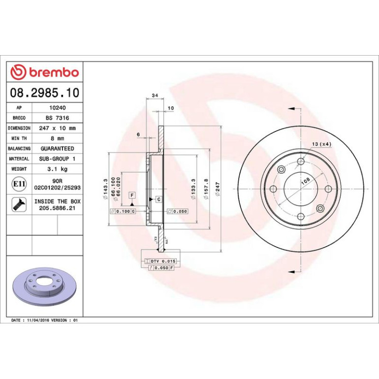71 481 010 Bremsscheibe VA 08.2985.10