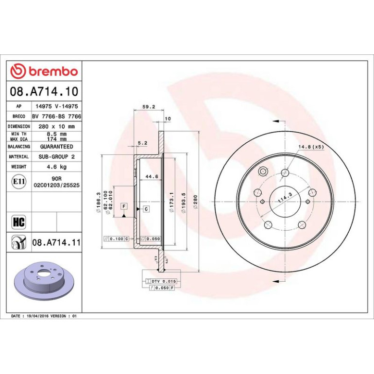 82 482 044 Bremsscheibe HA 08.A714.11 82 482 044 Bremsscheibe HA 08.A714.11