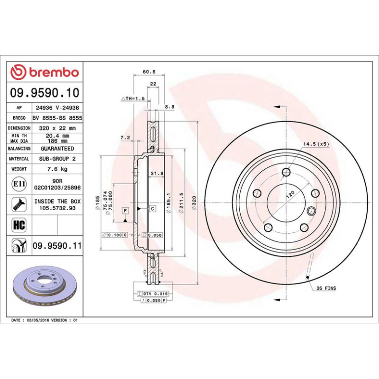 11 482 030 Bremsscheibe HA 09.9590.11 11 482 030 Bremsscheibe HA 09.9590.11