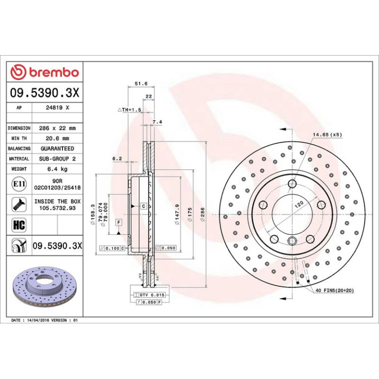 Bremsscheibe VA Xtra 09.5390.3X Bremsscheibe VA Xtra 09.5390.3X