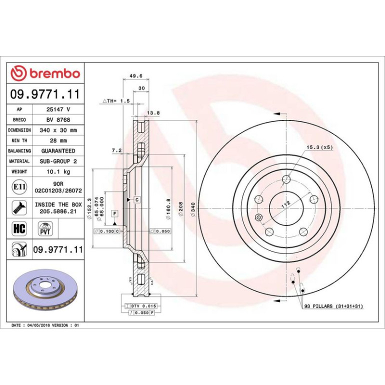 12 481 044 Bremsscheibe VA 09.9771.11 12 481 044 Bremsscheibe VA 09.9771.11