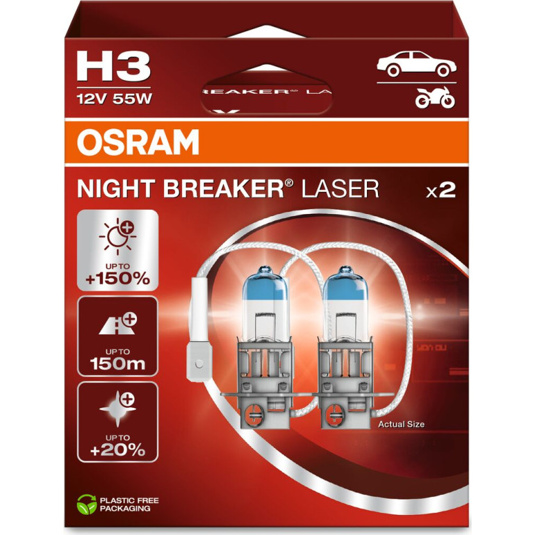 OSRAM H3 12V 55W PK22s NIGHT BREAKER LASER +150% Licht OSRAM H3 12V 55W PK22s NIGHT BREAKER LASER +150% Licht