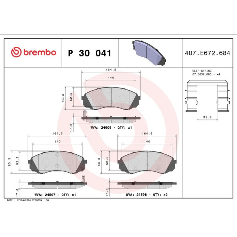 BREMBO Bremsklötze VA P 30 041 BREMBO Bremsklötze VA P 30 041
