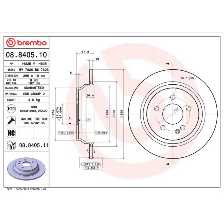 15 482 024 Bremsscheibe HA 08.8405.11 15 482 024 Bremsscheibe HA 08.8405.11