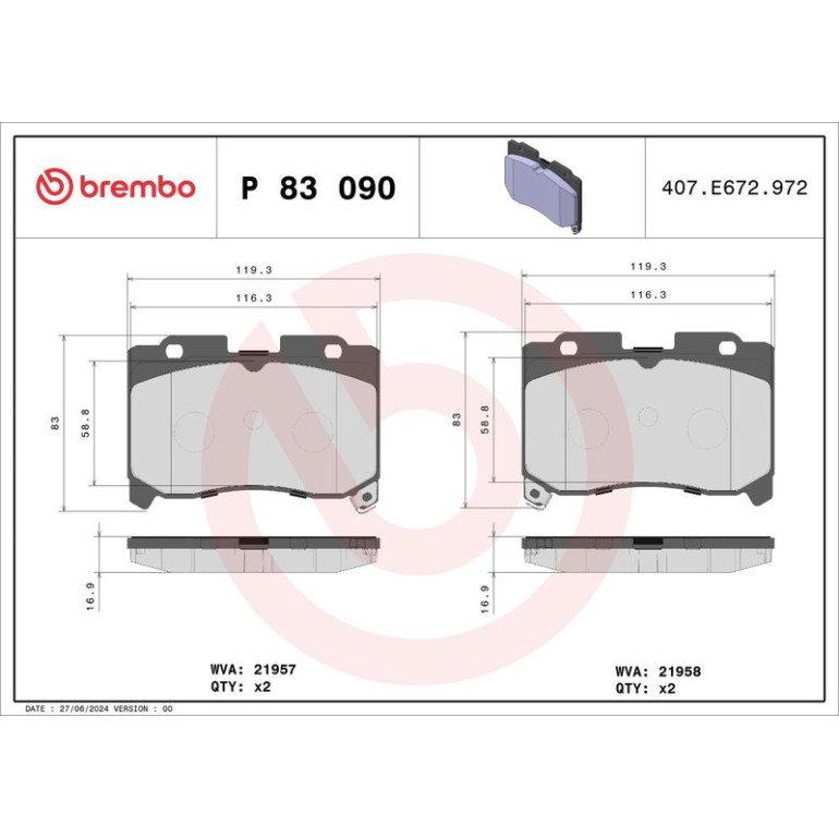 BREMBO Bremsklötze VA P 83 090 BREMBO Bremsklötze VA P 83 090