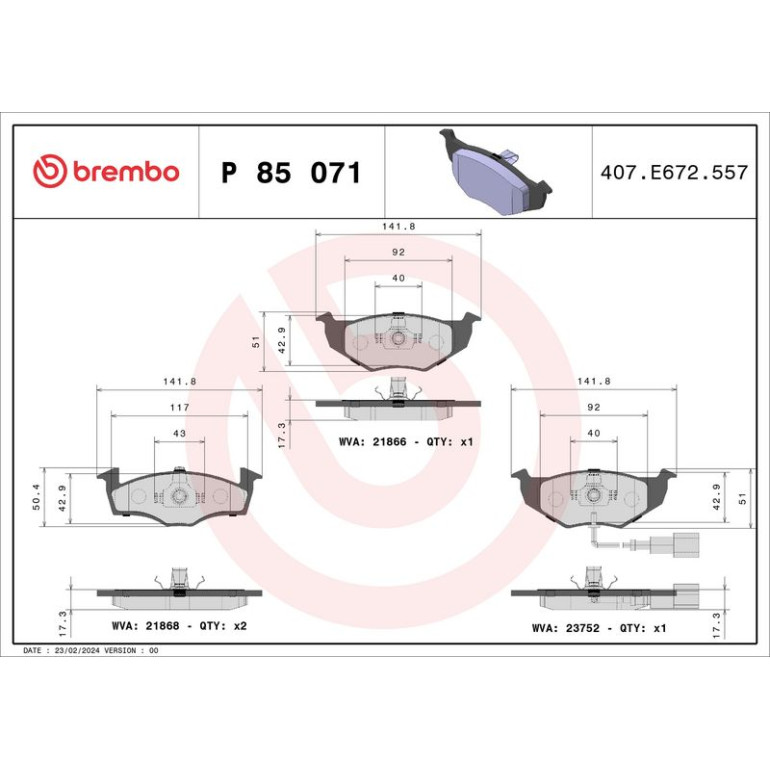 BREMBO Bremsklötze VA P 85 071 BREMBO Bremsklötze VA P 85 071