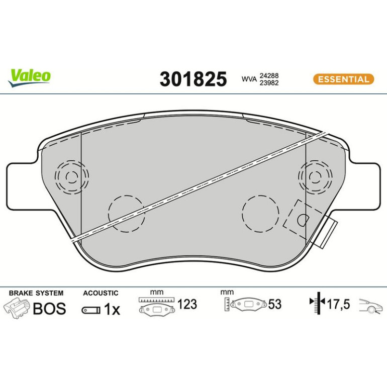VALEO Bremsbelagsatz, Scheibenbremse 301825 VALEO Bremsbelagsatz, Scheibenbremse 301825
