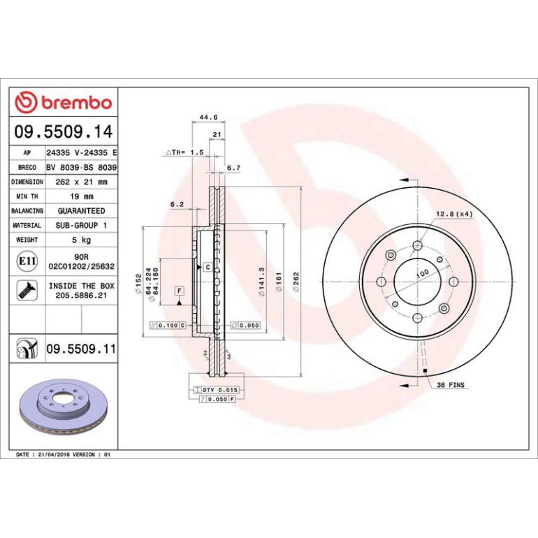 86 481 021 Bremsscheibe VA 09.5509.11 86 481 021 Bremsscheibe VA 09.5509.11