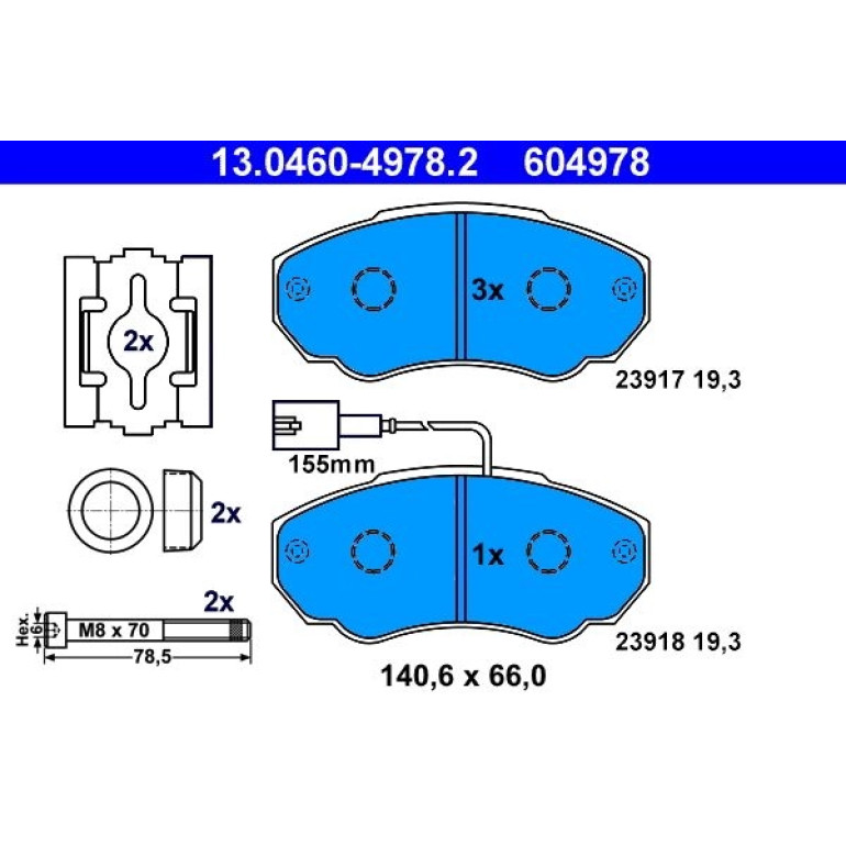 ATE Bremsbelagsatz Peugeot Vorderachse Boxer 1.9-2.8 HDi 94 13.0460-4978.2 ATE Bremsbelagsatz Peugeot Vorderachse Boxer 1.9-2.8 HDi 94 13.0460-4978.2