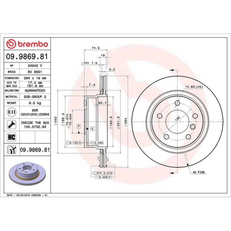 11 482 040 Bremsscheibe HA 09.9869.81 11 482 040 Bremsscheibe HA 09.9869.81