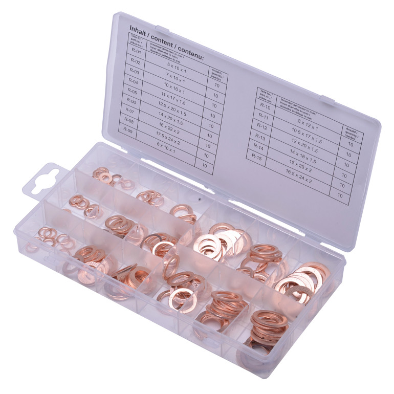 SW-Stahl Kupfer Dichtringsatz 150 tlg.g S8052 SW-Stahl Kupfer Dichtringsatz 150 tlg.g S8052