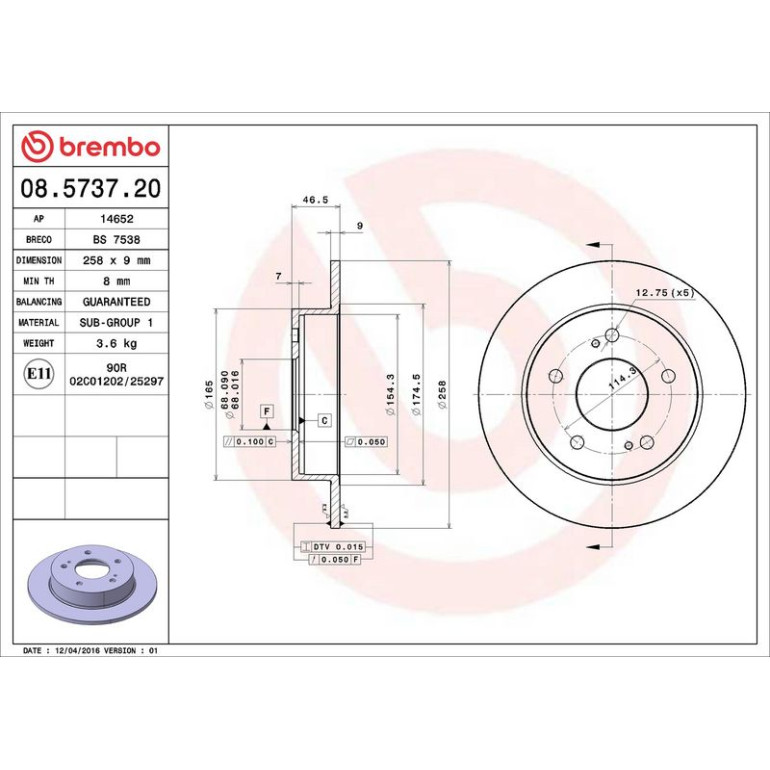 85 482 022 Bremsscheibe HA 08.5737.20 85 482 022 Bremsscheibe HA 08.5737.20