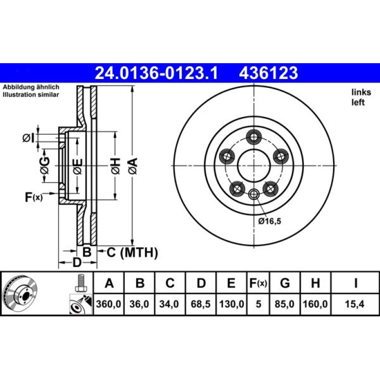 Bremsscheibe Vw P. Touareg 3.0-4.2 V8 10- Le 24.0136-0123.1 Bremsscheibe Vw P. Touareg 3.0-4.2 V8 10- Le 24.0136-0123.1