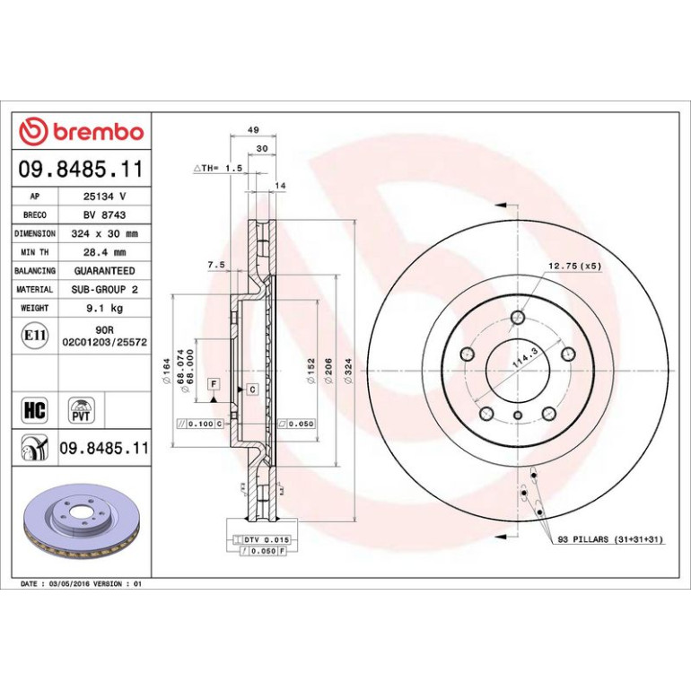 85 481 062 Bremsscheibe VA 09.8485.11