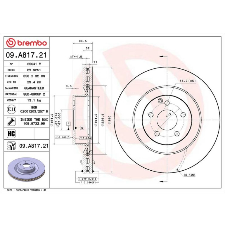 15 481 195 Bremsscheibe VA 09.A817.21 15 481 195 Bremsscheibe VA 09.A817.21