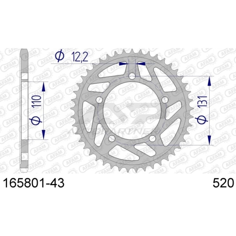 AFAM Kettenrad ALU 43 Zähne 165801-43 AFAM Kettenrad ALU 43 Zähne 165801-43