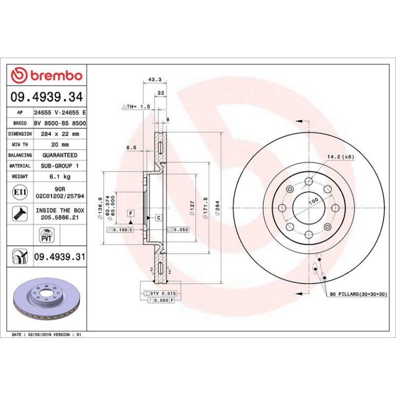40 481 040 Bremsscheibe VA 09.4939.31 40 481 040 Bremsscheibe VA 09.4939.31