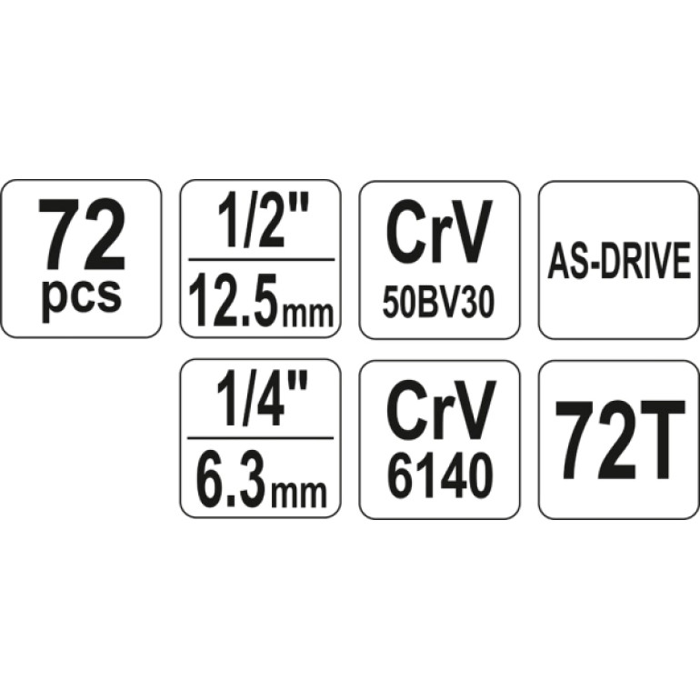 Steckschlüsselsatz M 1/2 + 1/4 72-Tlg YT-38782 Steckschlüsselsatz M 1/2 + 1/4 72-Tlg YT-38782