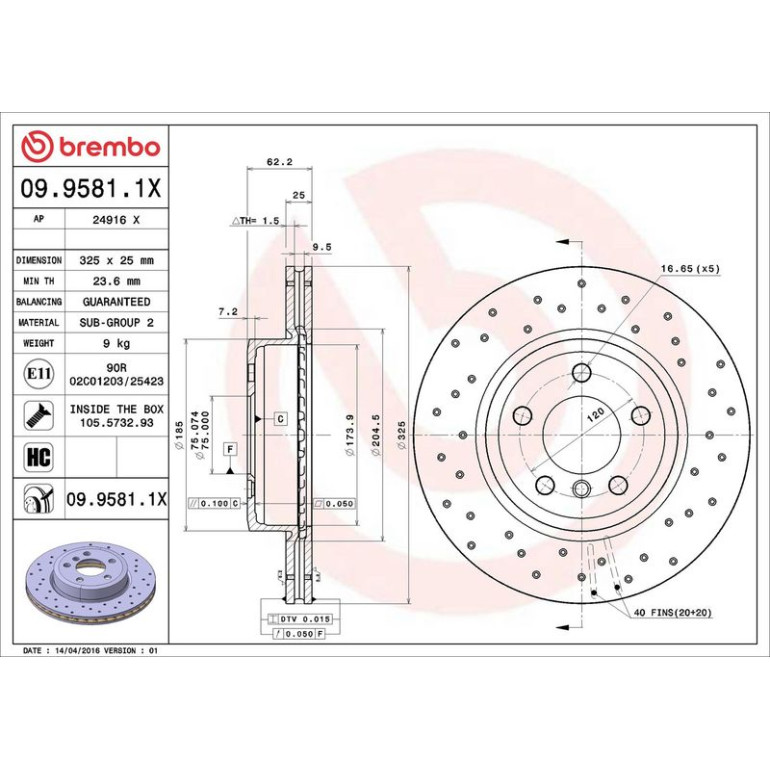 Bremsscheibe VA Xtra 09.9581.1X Bremsscheibe VA Xtra 09.9581.1X