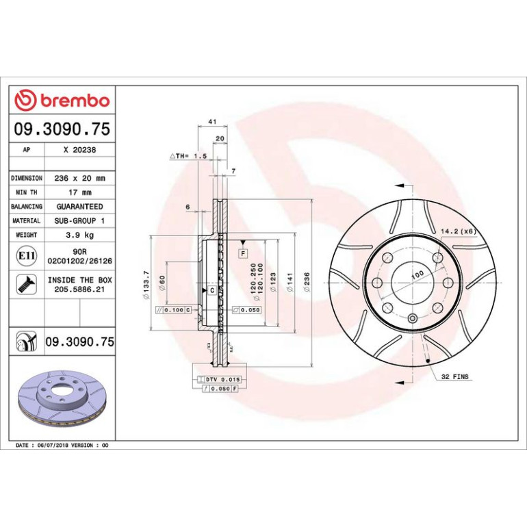 BREMBO Bremsscheibe Max VA 09.3090.75 BREMBO Bremsscheibe Max VA 09.3090.75