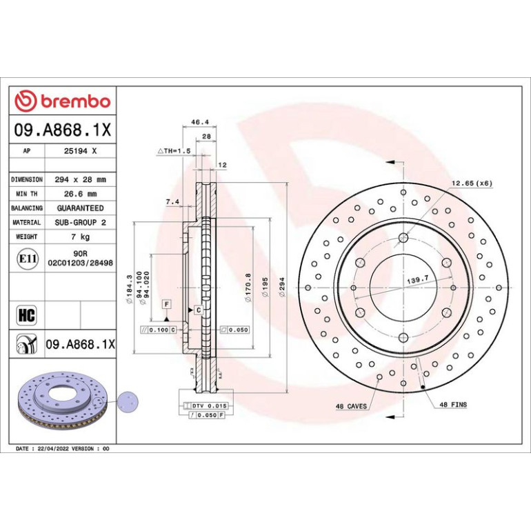 Bremsscheibe VA Xtra 09.A868.1X Bremsscheibe VA Xtra 09.A868.1X