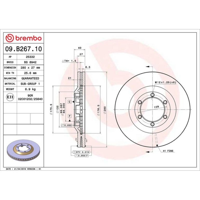 81 481 004 Bremsscheibe VA 09.B267.10 81 481 004 Bremsscheibe VA 09.B267.10