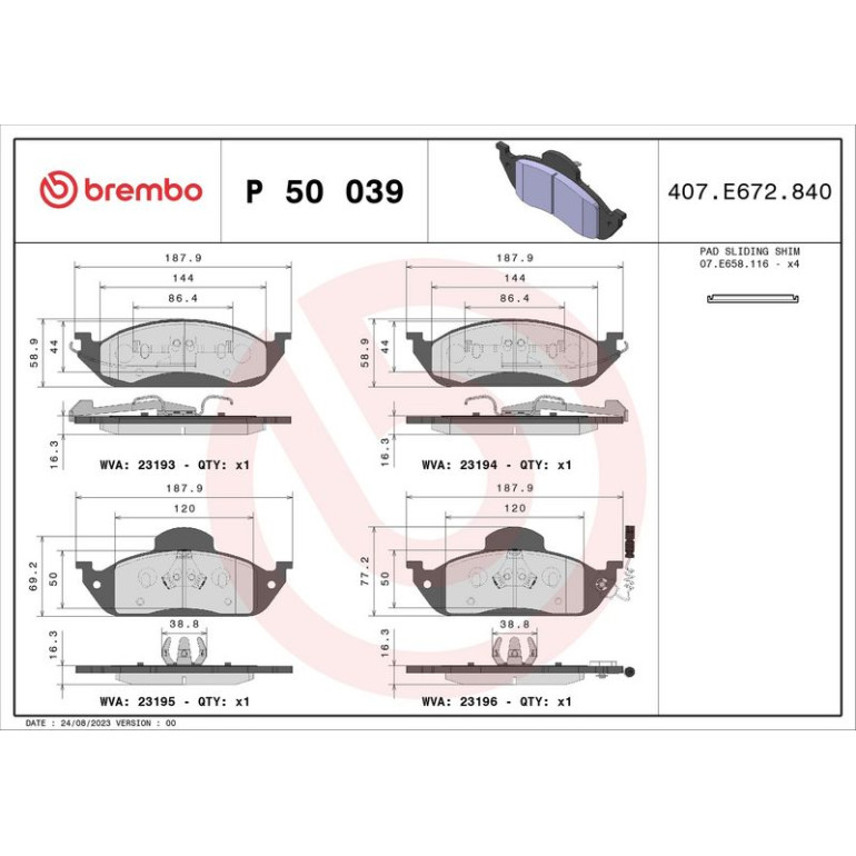 BREMBO Bremsklötze VA P 50 039 BREMBO Bremsklötze VA P 50 039