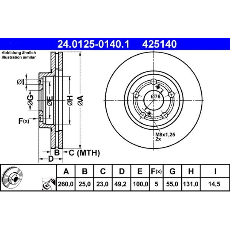 Bremsscheibe Toyota P. Avensis 1.6-2.0 97-03 24.0125-0140.1 Bremsscheibe Toyota P. Avensis 1.6-2.0 97-03 24.0125-0140.1