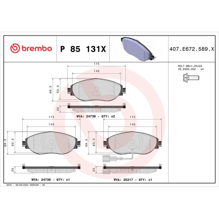 BREMBO Bremsklötze Xtra VA P 85 131X BREMBO Bremsklötze Xtra VA P 85 131X