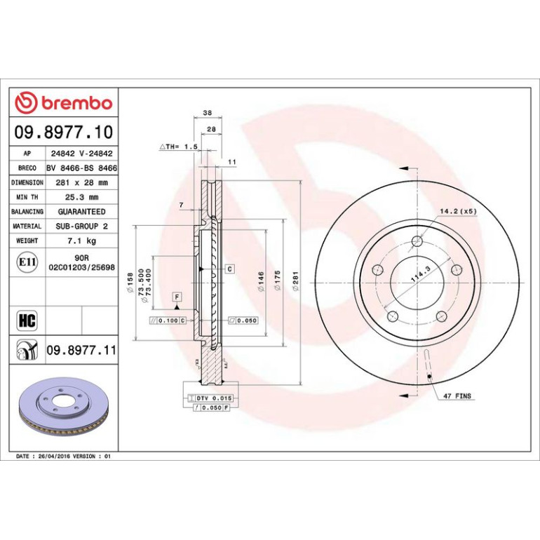 91 481 004 Bremsscheibe VA 09.8977.11 91 481 004 Bremsscheibe VA 09.8977.11