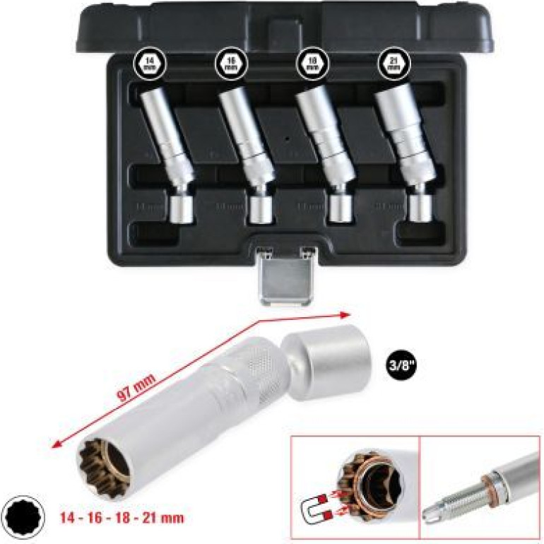 KS TOOLS ZESTAW NASADEK DO WIEC ZAP ONOWYCH 3/8, 4 SZTUKI 517.1145