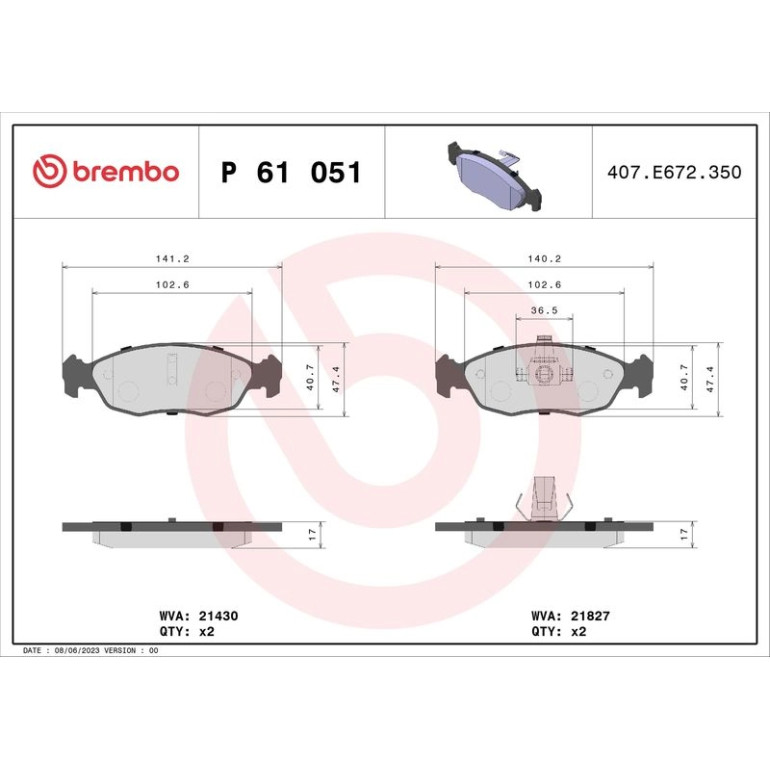 BREMBO Bremsklötze VA P 61 051 BREMBO Bremsklötze VA P 61 051