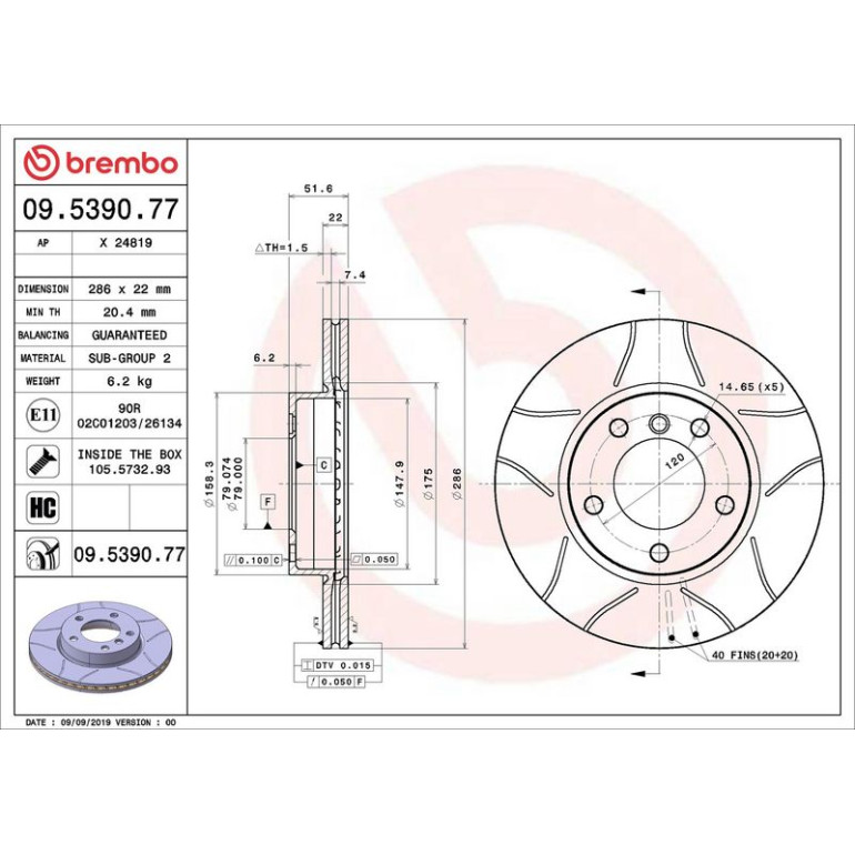 BREMBO Bremsscheibe 09.5390.77 BREMBO Bremsscheibe 09.5390.77