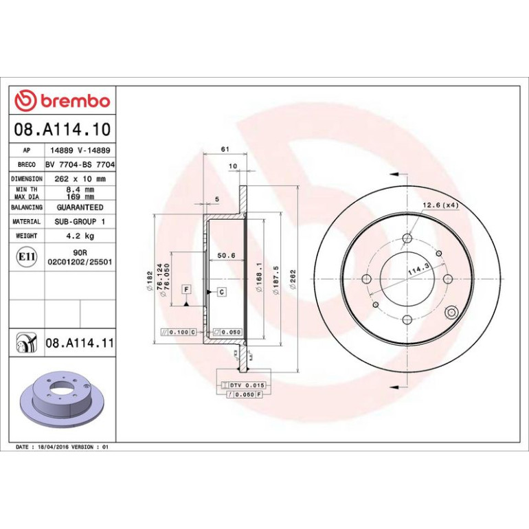 80 482 003 Bremsscheibe HA 08.A114.11 80 482 003 Bremsscheibe HA 08.A114.11