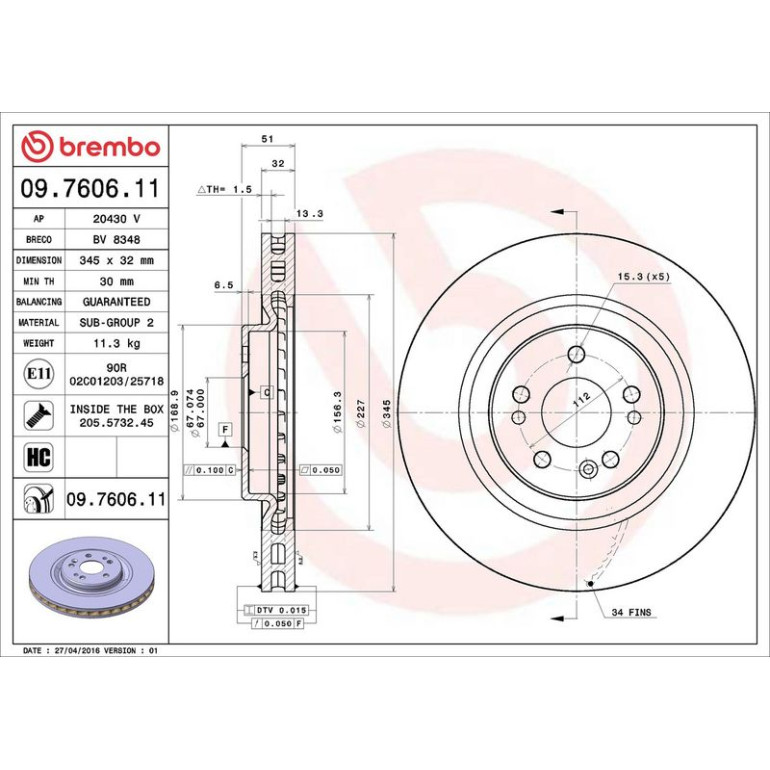 15 481 039 Bremsscheibe VA 09.7606.11 15 481 039 Bremsscheibe VA 09.7606.11