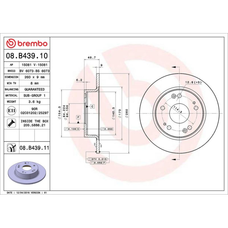 86 482 048 Bremsscheibe HA 08.B439.11 86 482 048 Bremsscheibe HA 08.B439.11