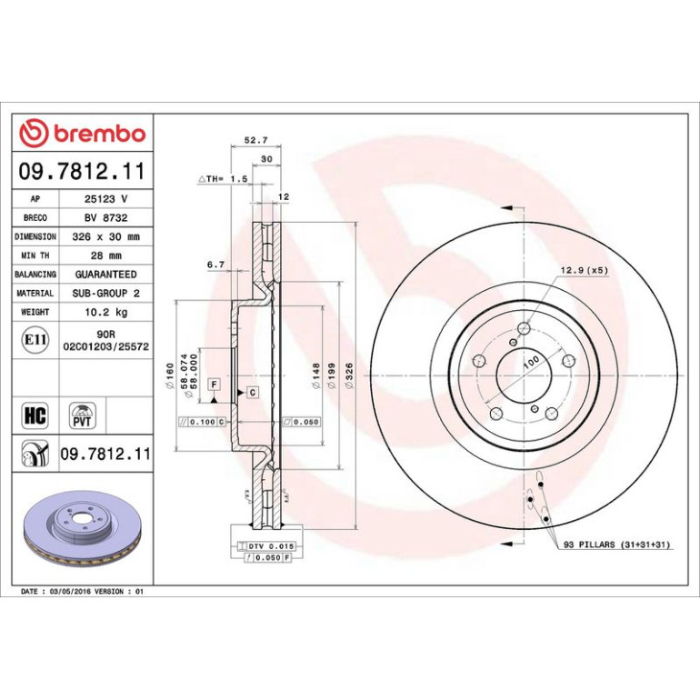 88 481 016 Bremsscheibe VA 09.7812.11 88 481 016 Bremsscheibe VA 09.7812.11