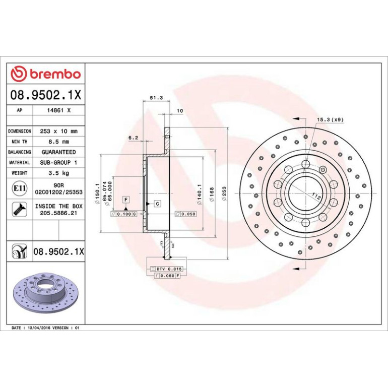 Bremsscheibe HA Xtra 08.9502.1X Bremsscheibe HA Xtra 08.9502.1X