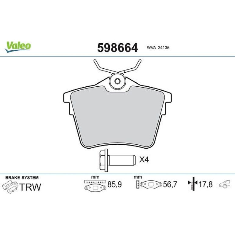 VALEO Bremsbeläge 598664