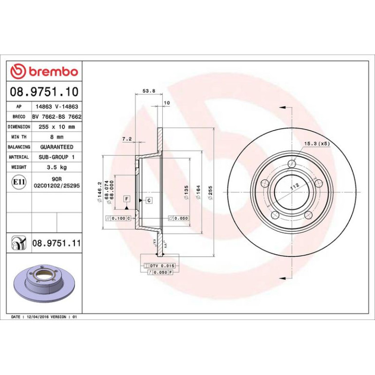 12 482 020 Bremsscheibe HA 08.9751.11 12 482 020 Bremsscheibe HA 08.9751.11