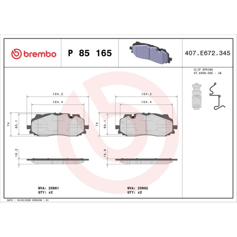 BREMBO Bremsklötze VA P 85 165 BREMBO Bremsklötze VA P 85 165