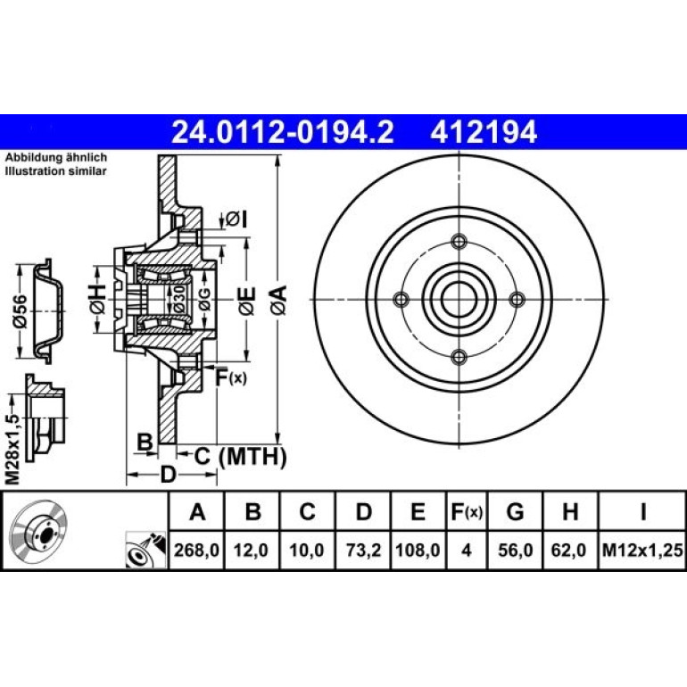 Bremsscheibe Citroen T. Berlingo/C4/Ds4/Ds5 07- Mit Abs-Lager 24.0112-0194.2 Bremsscheibe Citroen T. Berlingo/C4/Ds4/Ds5 07- Mit Abs-Lager 24.0112-0194.2