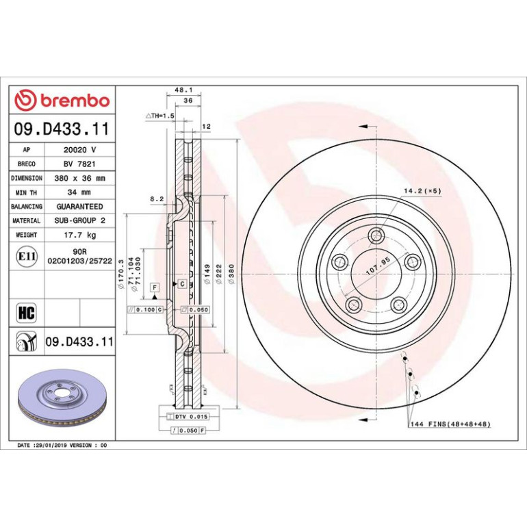 Bremsscheibe VA 09.D433.11 Bremsscheibe VA 09.D433.11