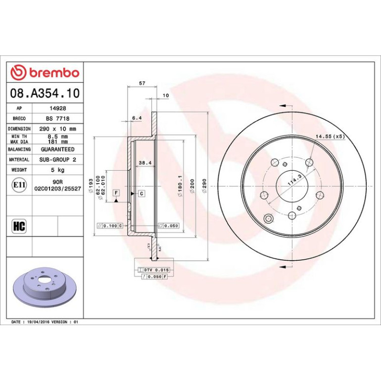 82 482 032 Bremsscheibe HA 08.A354.10 82 482 032 Bremsscheibe HA 08.A354.10