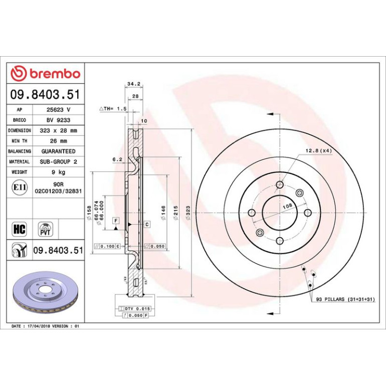 70 481 045 Bremsscheibe VA 09.8403.51 70 481 045 Bremsscheibe VA 09.8403.51