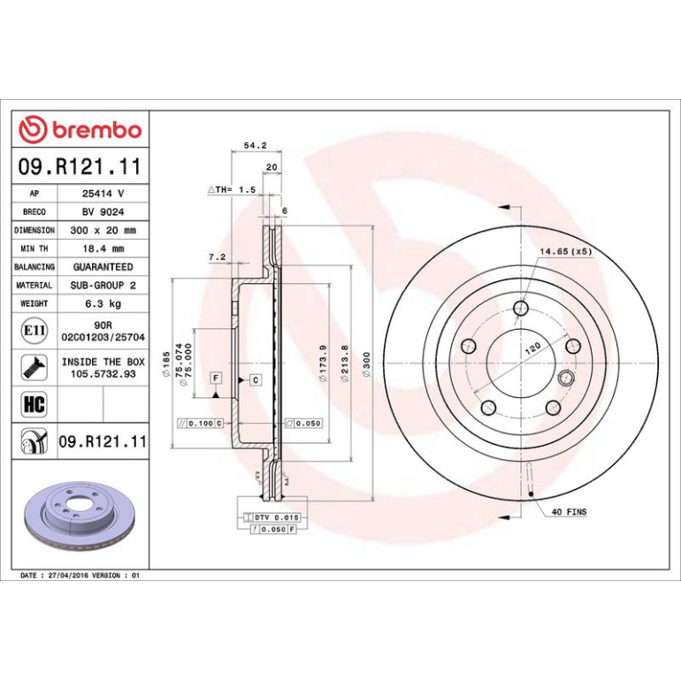 11 482 069 Bremsscheibe HA 09.R121.11 11 482 069 Bremsscheibe HA 09.R121.11